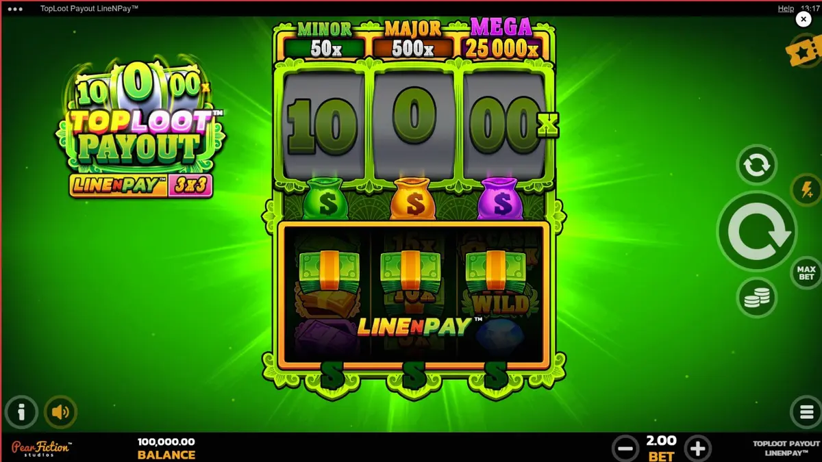 Tampilan visual slot TopLoot Payout LineNPay dengan tema harta karun